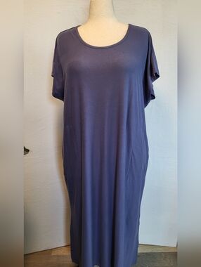 Muk LukScoop Neck Maxi Tshirt Dress in Dusty Blue Size 2X NWOT